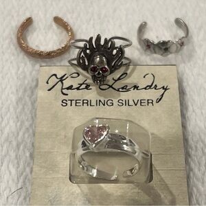 STERLING SILVER TOE RINGS set of 4 Cute Designs flower heart skull stone accent